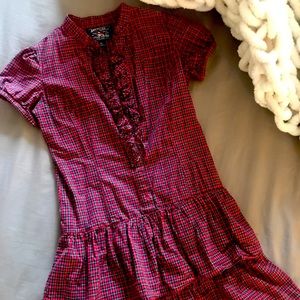 Girls Ruffle Button Up Plaid Dress
